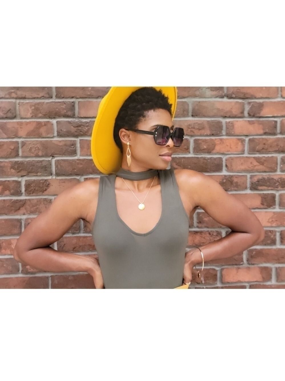 Capella | Bodycon Jersey Knit Midi Dress | Sleeveless Choker | Olive Green - Picture 3 of 3
